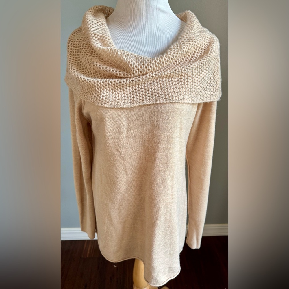 Cream Cowl Neck Knit Sweater - Size M